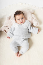 Baby Knit 2-Piece Set with Lace Collar – Soft Grey