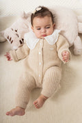 Baby Knit Romper with Lace Collar – Beige