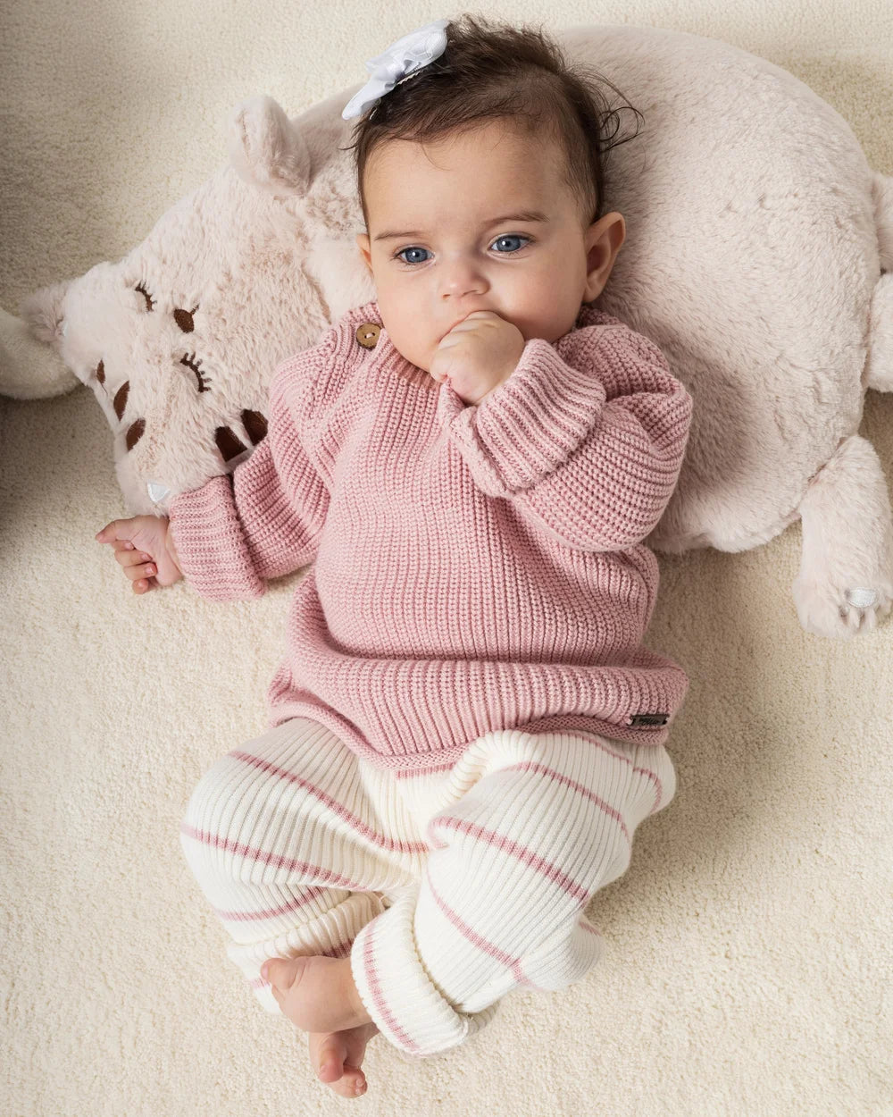 Baby Knit 2-Piece Set – Soft Pink & Cream Stripes