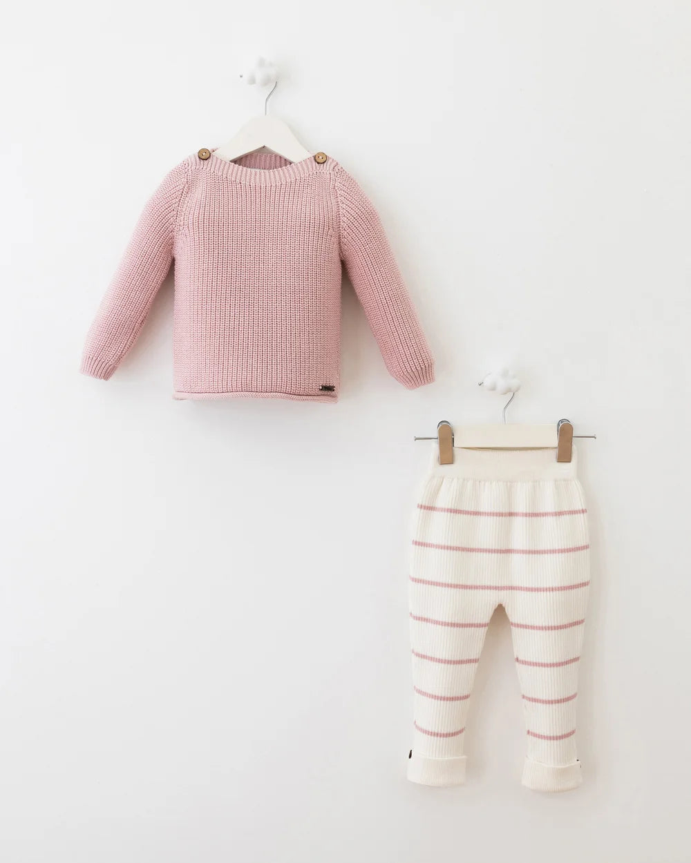 Baby Knit 2-Piece Set – Soft Pink & Cream Stripes