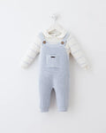 Baby Knit Overall Set – Light Blue & Cream | 2-Piece Outfit