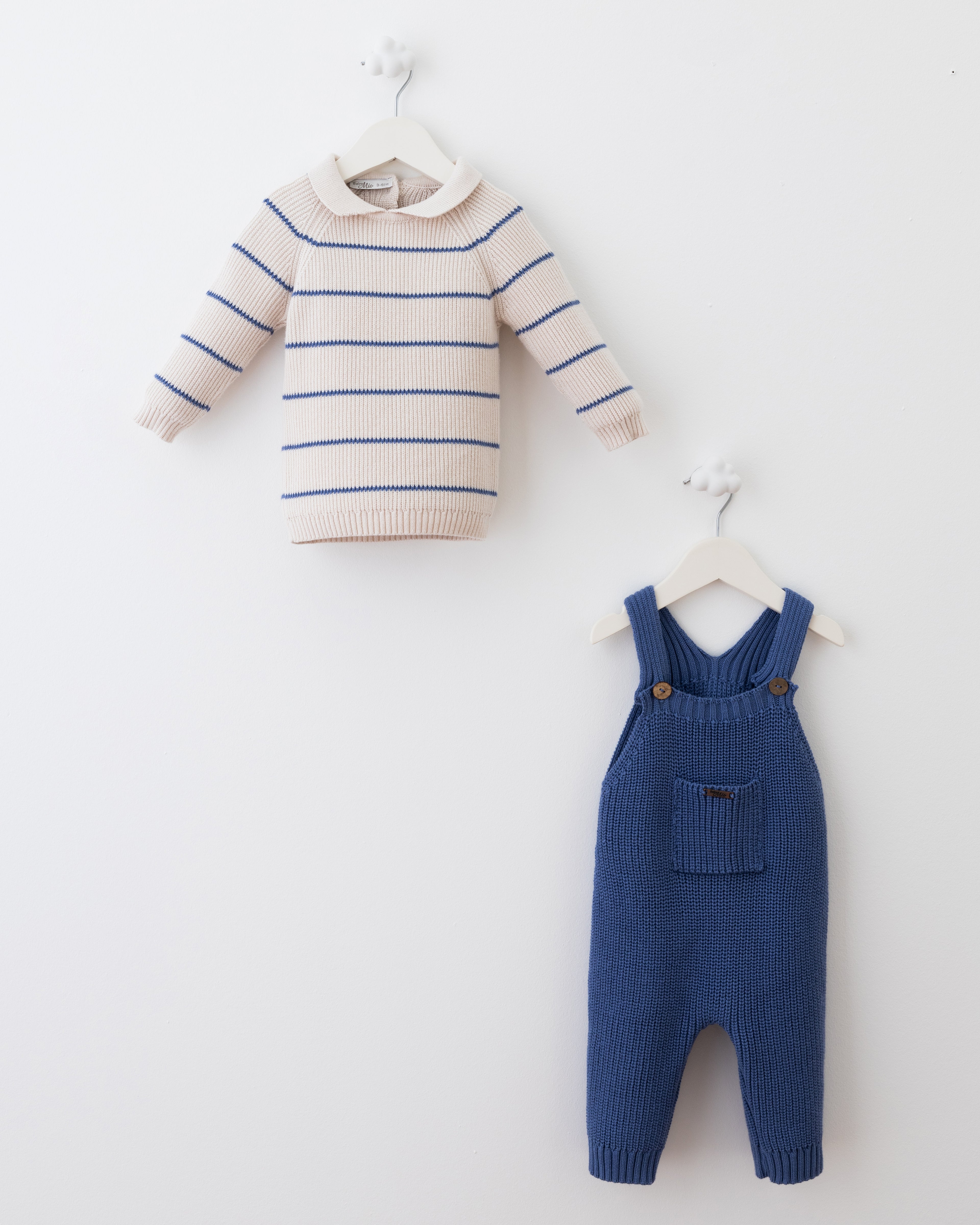 Baby Knit Overall Set – Soft Blue & Cream | 100% Cotton 2-Piece Outfit