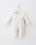 Baby Knit Romper with Lace Collar – Cream