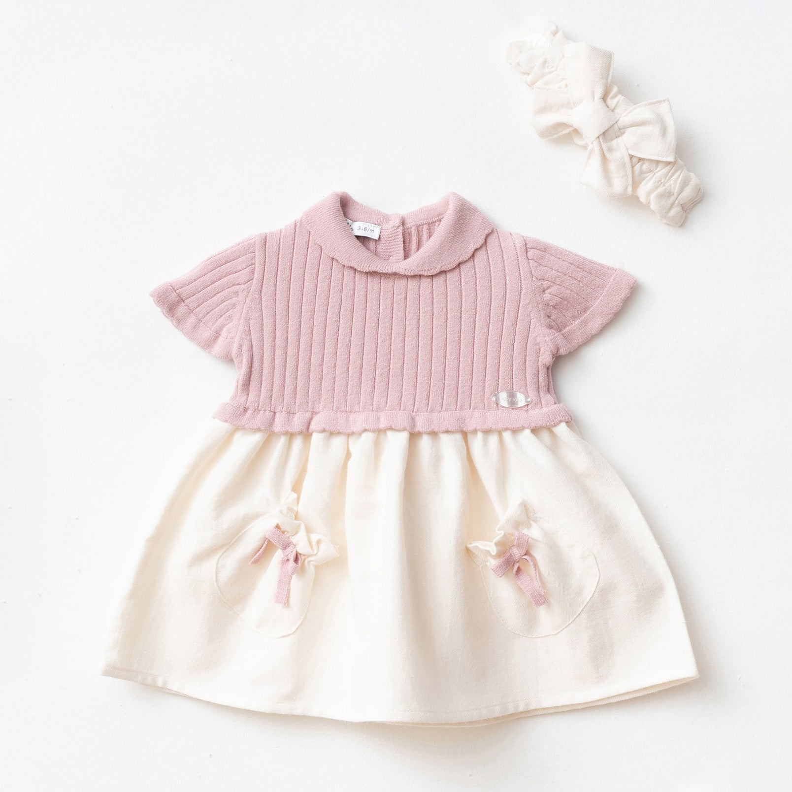 Pink Knit & Cotton Baby Dress with Headband
