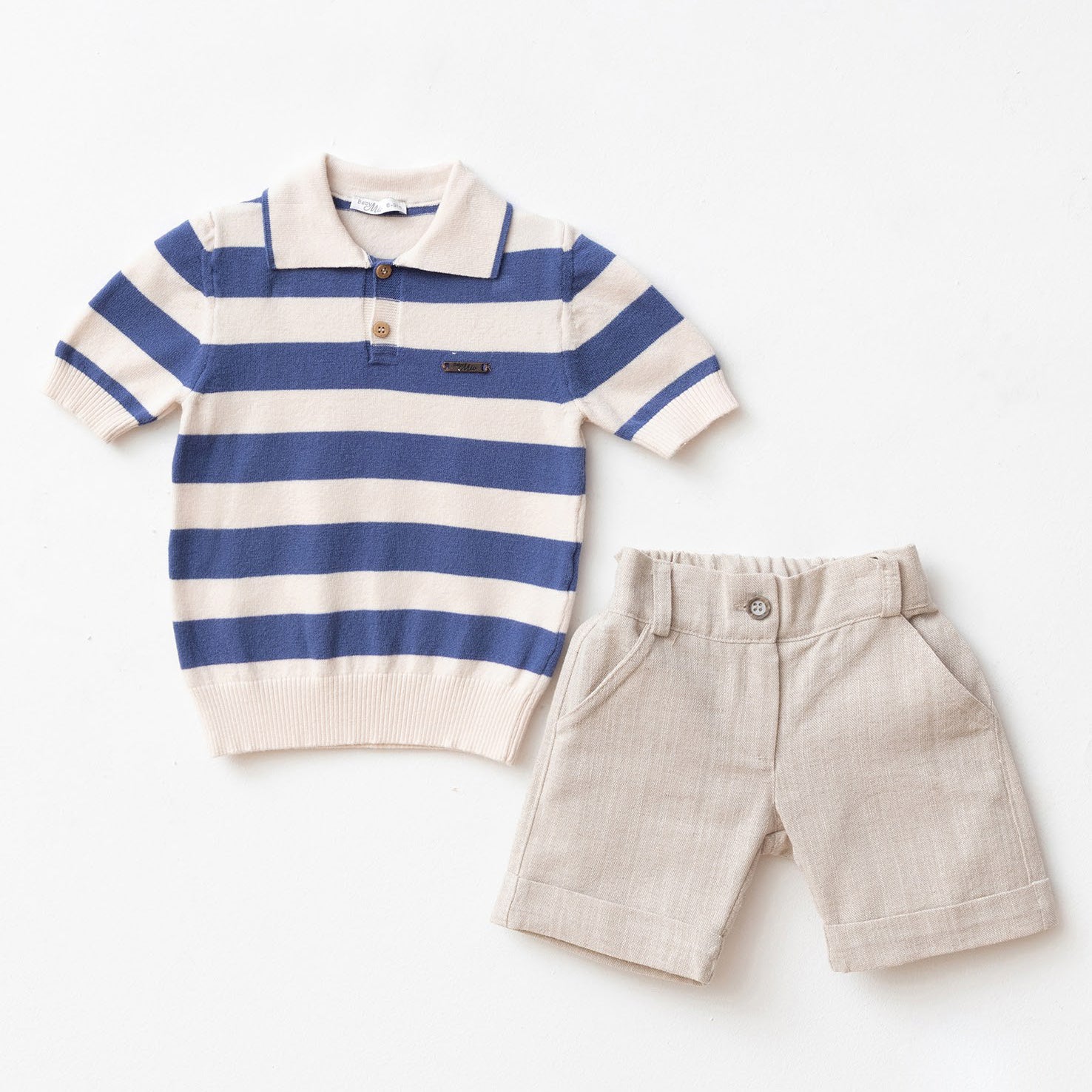 Blue Striped Polo Baby Set – Shirt & Shorts