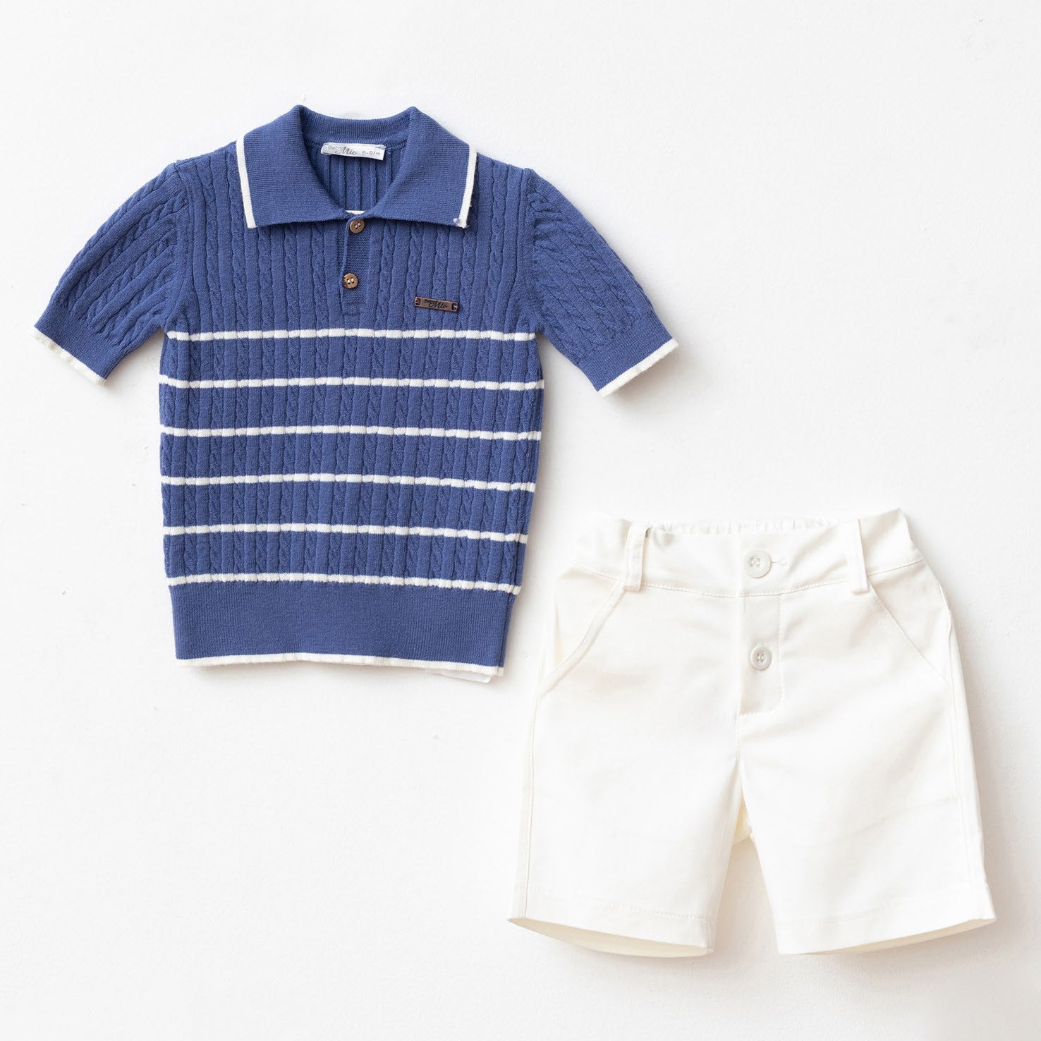 Blue Striped Knit Baby Set – Shirt & Shorts