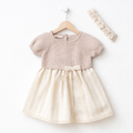 Beige Knit & Cotton Baby Dress with Headband