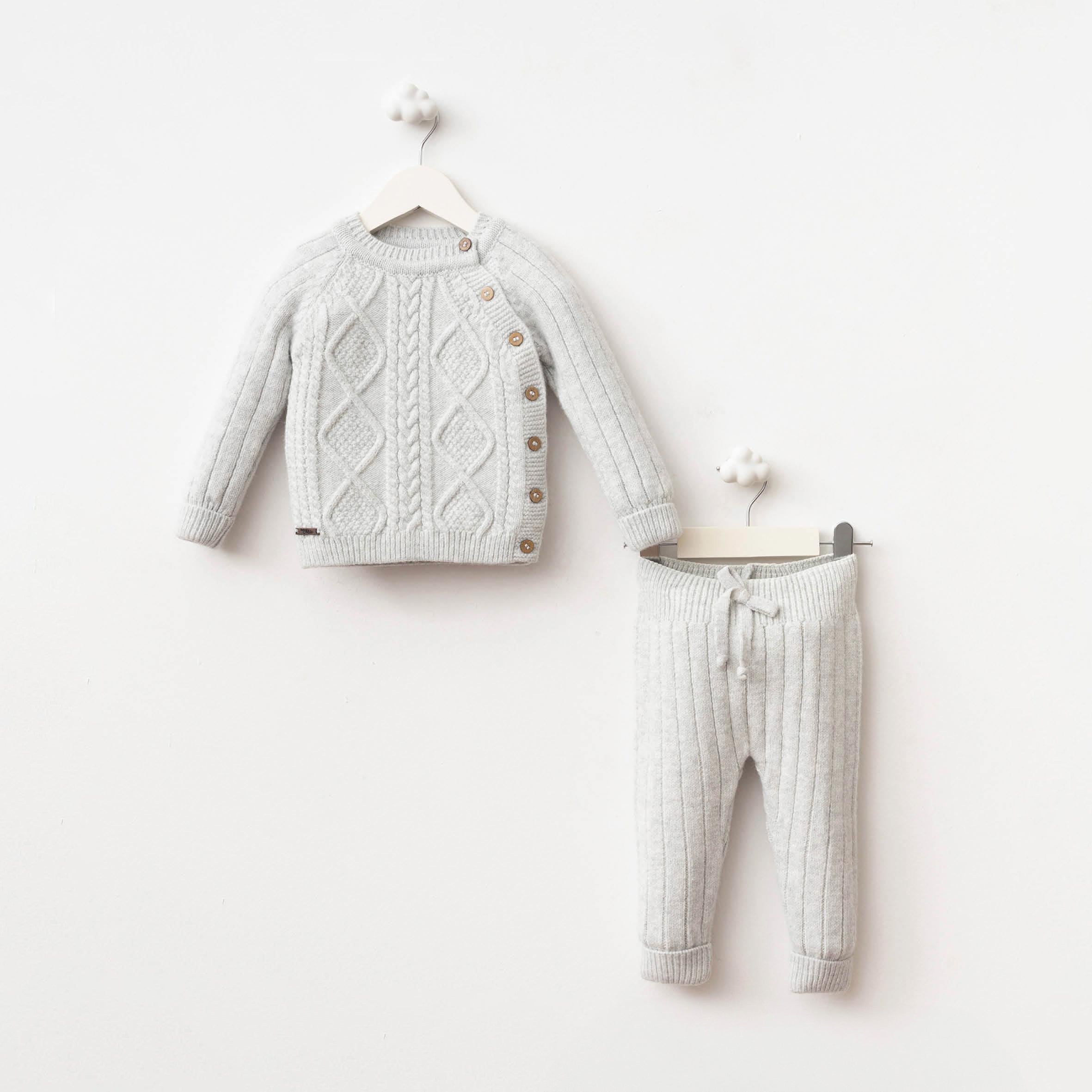 Ivory Cable Knit Baby Set – Luxury Sweater & Pants Outfit