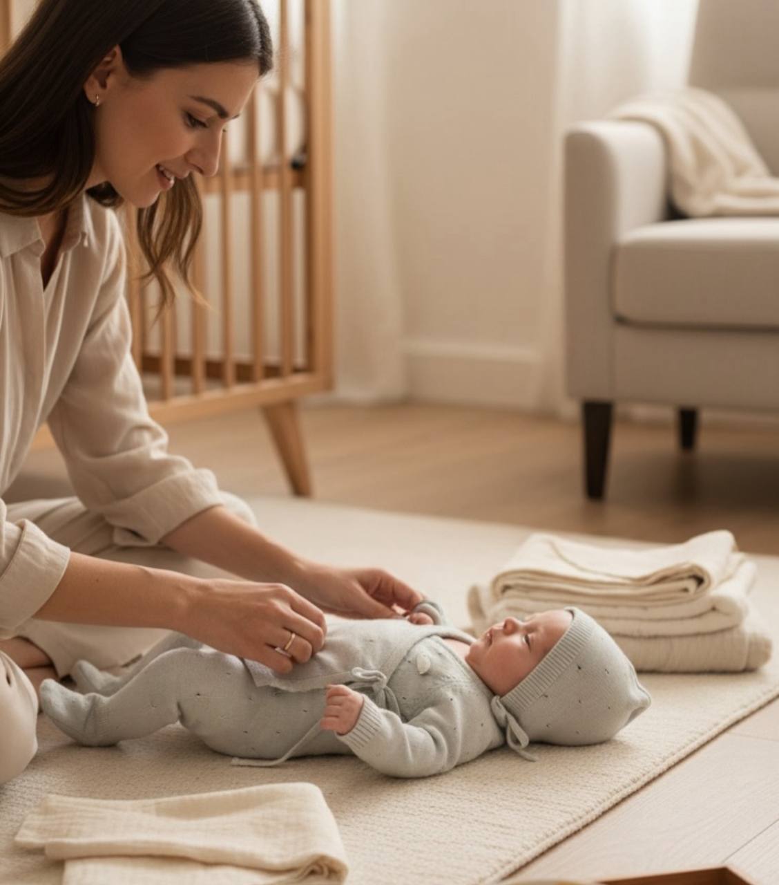 Soft Knit Baby Set with Bonnet – Mint Green (3-Piece Set)