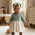 Green Knit & Cotton Baby Dress with Headband