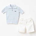 Light Blue Striped Knit Baby Set – Shirt & Shorts