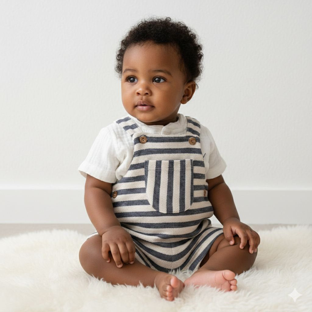 Striped Baby Overall Set with Shirt – Soft Cotton Outfit