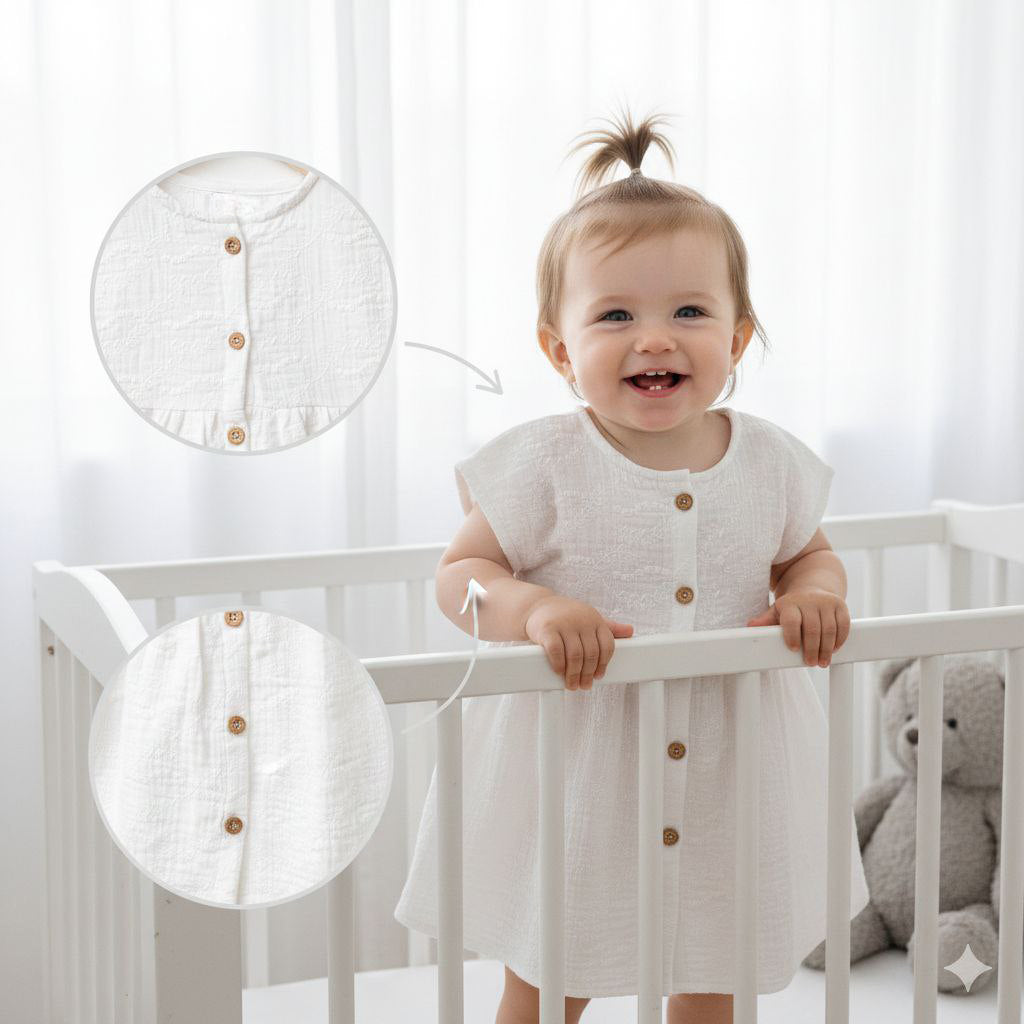 White Cotton Baby Dress with Headband