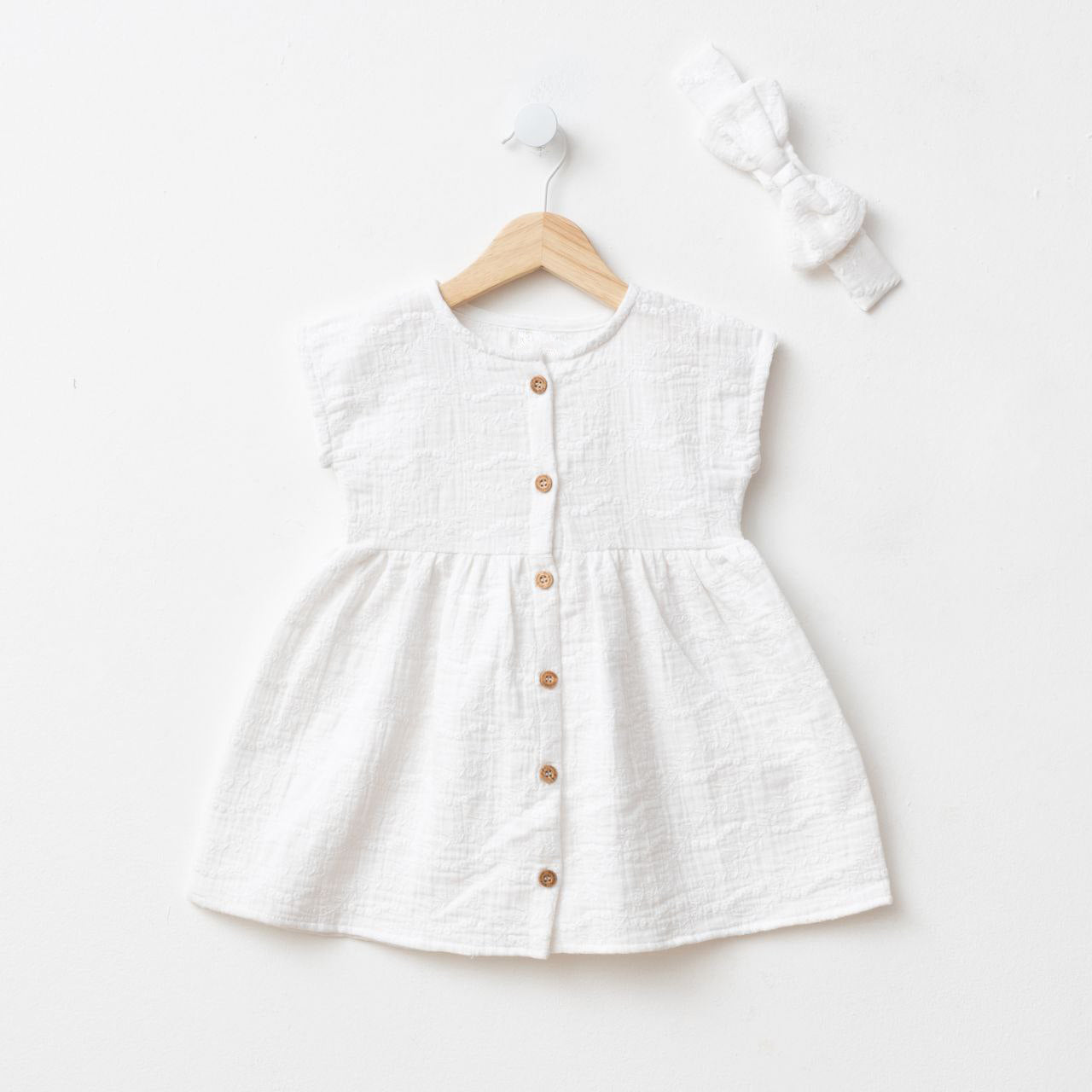 White Cotton Baby Dress with Headband