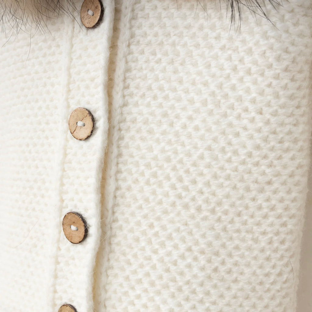 Fur Hood Knit Two-Piece Set – Cream