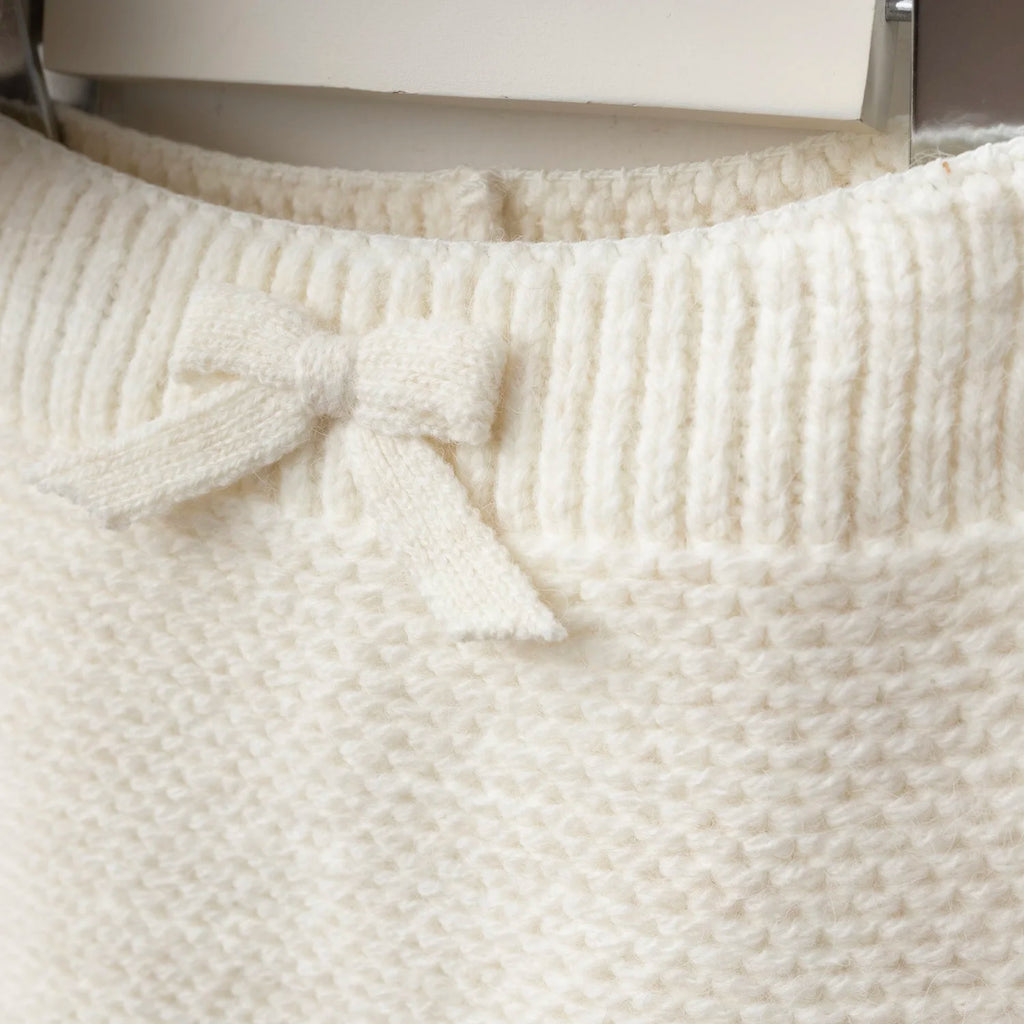 Fur Hood Knit Two-Piece Set – Cream