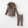Fur Hood Knit Two-Piece Set – Mocha