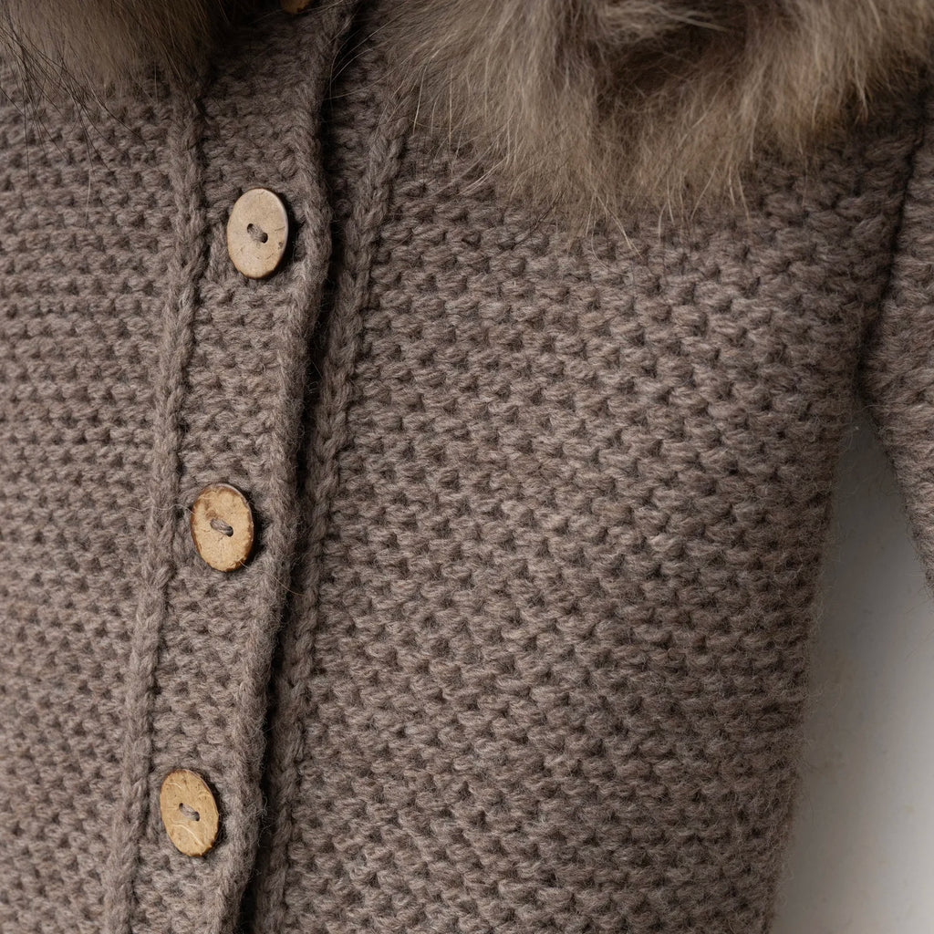 Fur Hood Knit Two-Piece Set – Mocha