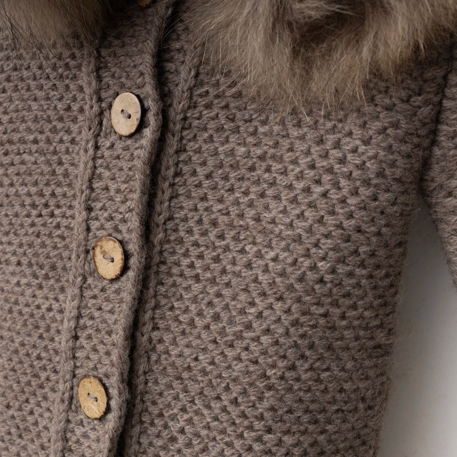 Fur Hood Knit Two-Piece Set – Mocha