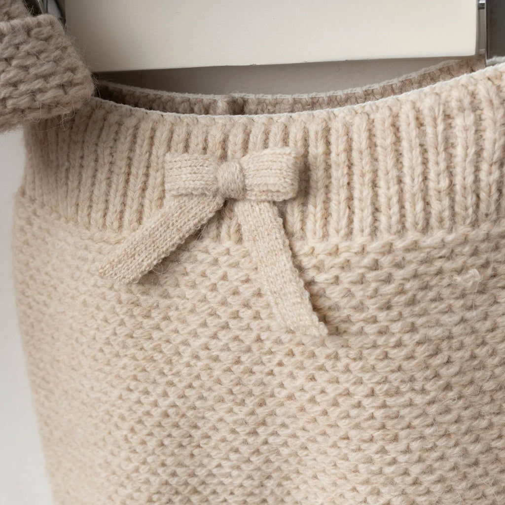 Fur Hood Knit Two-Piece Set – Beige