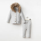 Luxury Gray Furry Knit Two-Piece Set