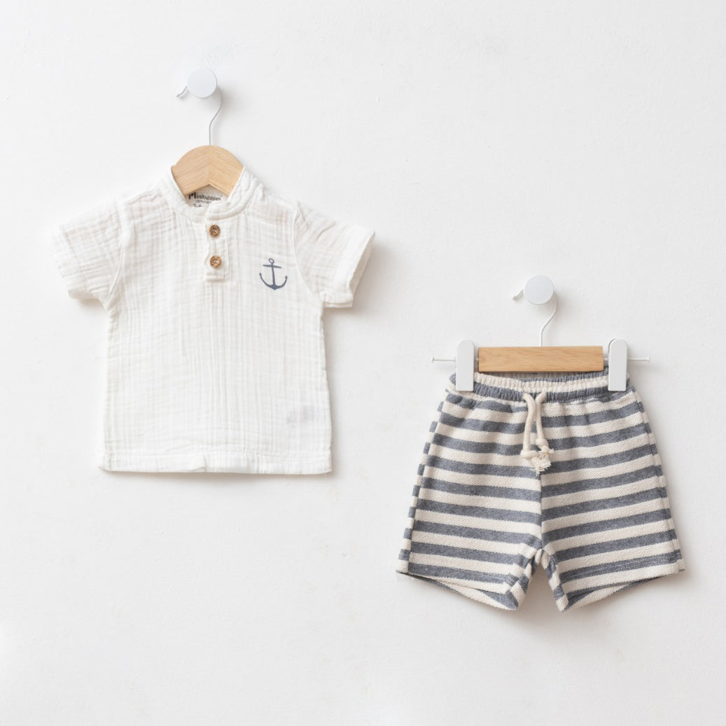 Baby Summer Cotton Set – Shirt & Striped Shorts (2-Piece Outfit)