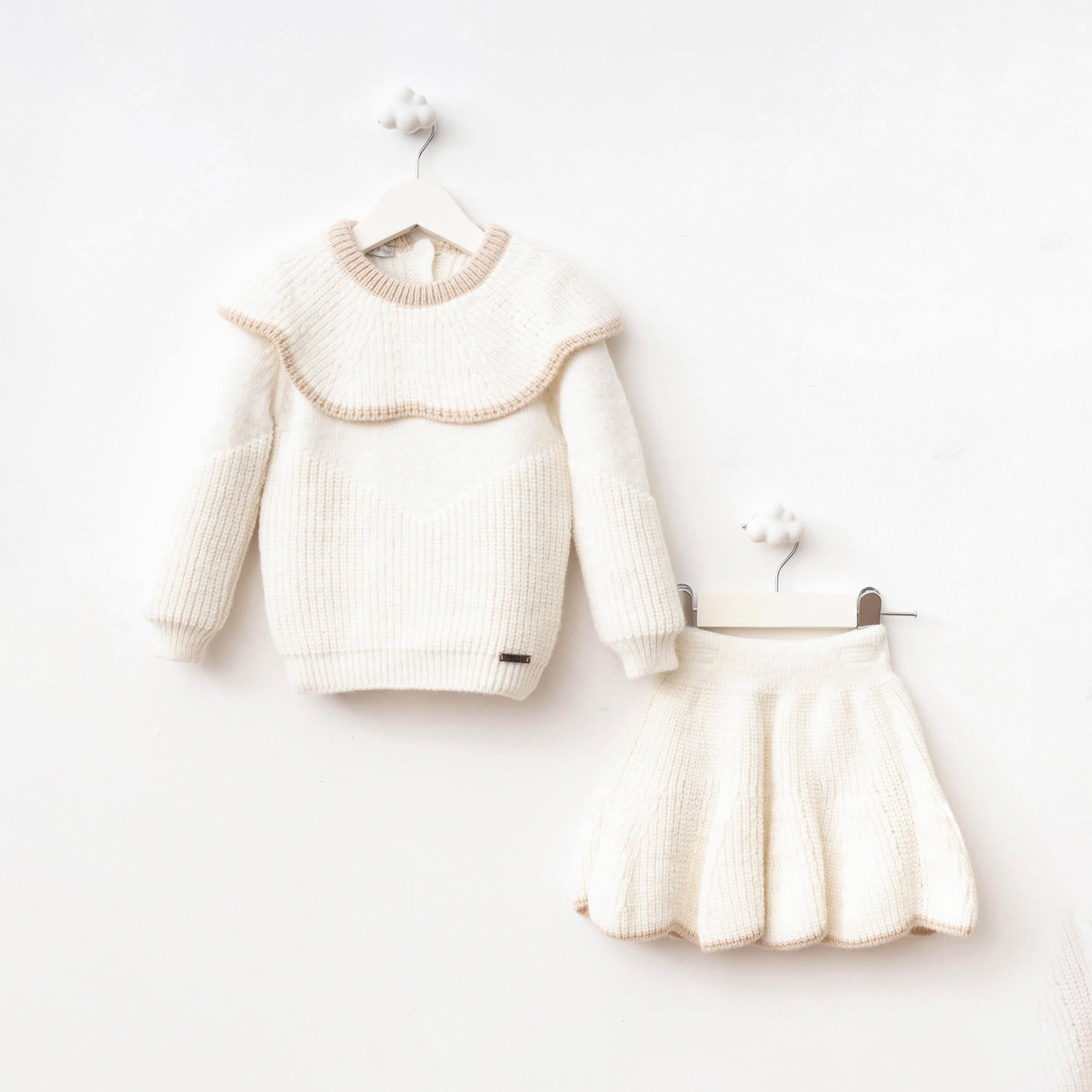 Baby Girl Knit Set – Cream (Top & Skirt)
