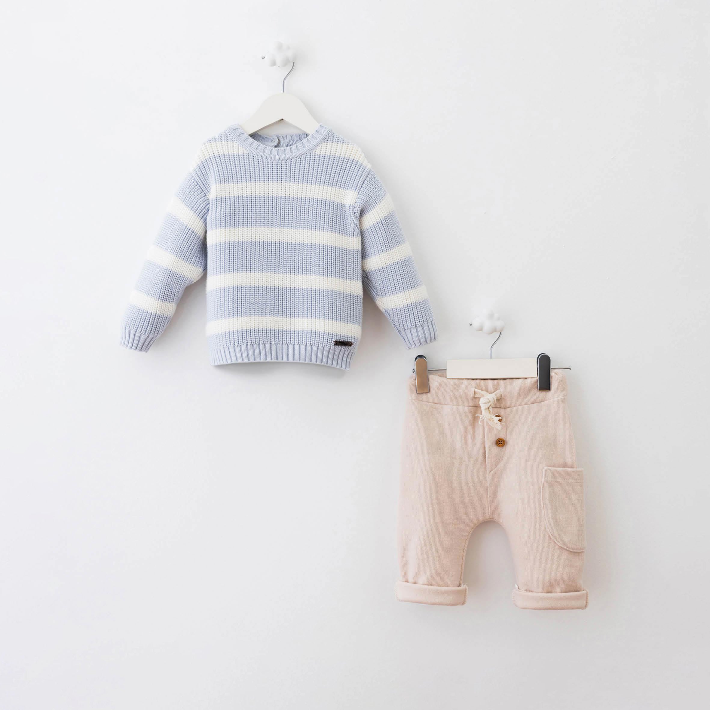 Baby Knit Set – Blue & Beige (2 Pieces)