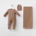 Newborn Knit Set with Blanket – Warm Brown (3 Pieces)