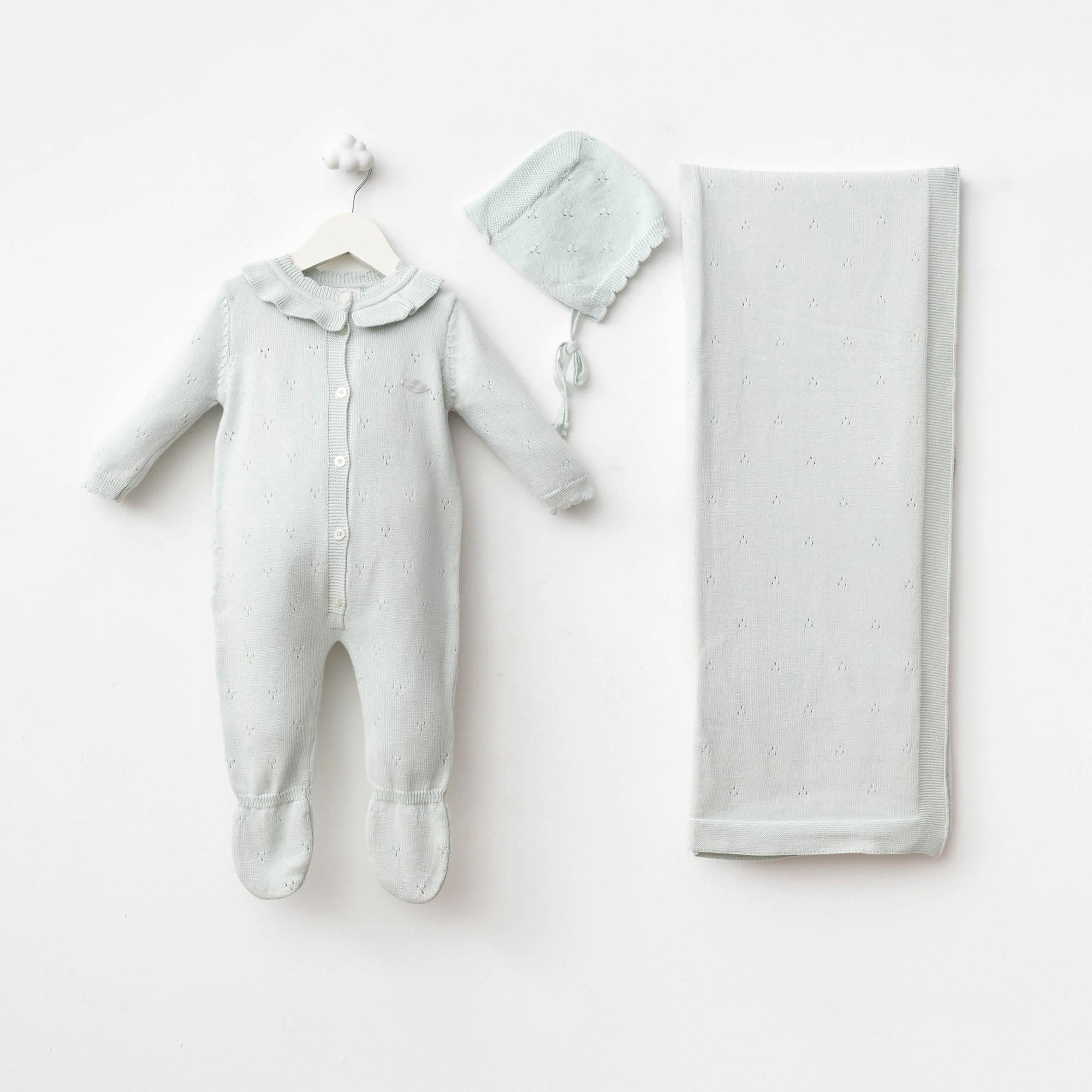 Newborn Knit Set with Blanket – Soft Mint (3 Pieces)