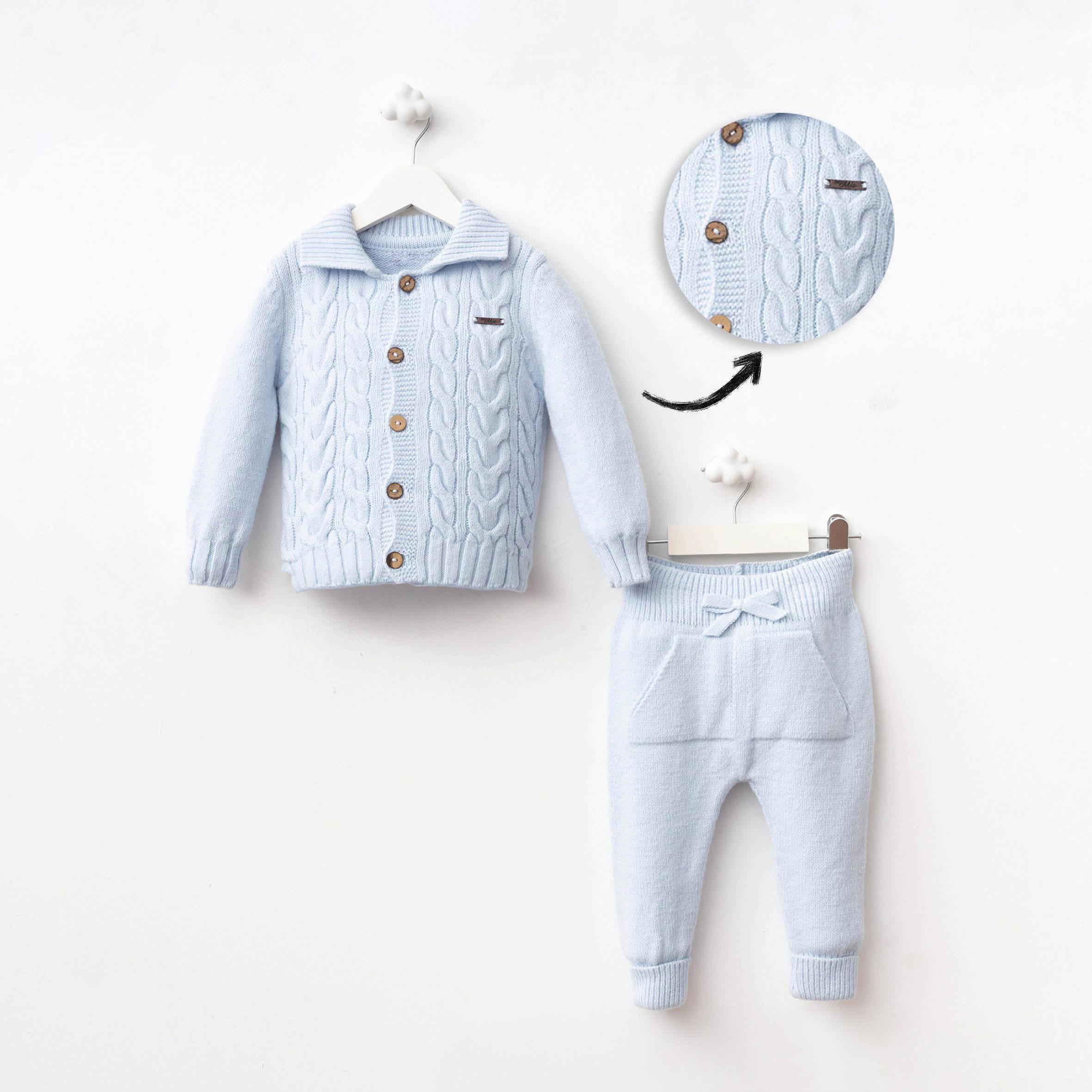 Premium Baby Knit Set – Sky Blue (Cardigan & Pants)