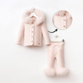 Luxury Baby Girl Knit Set – Blush Pink Fur (2 Pieces)