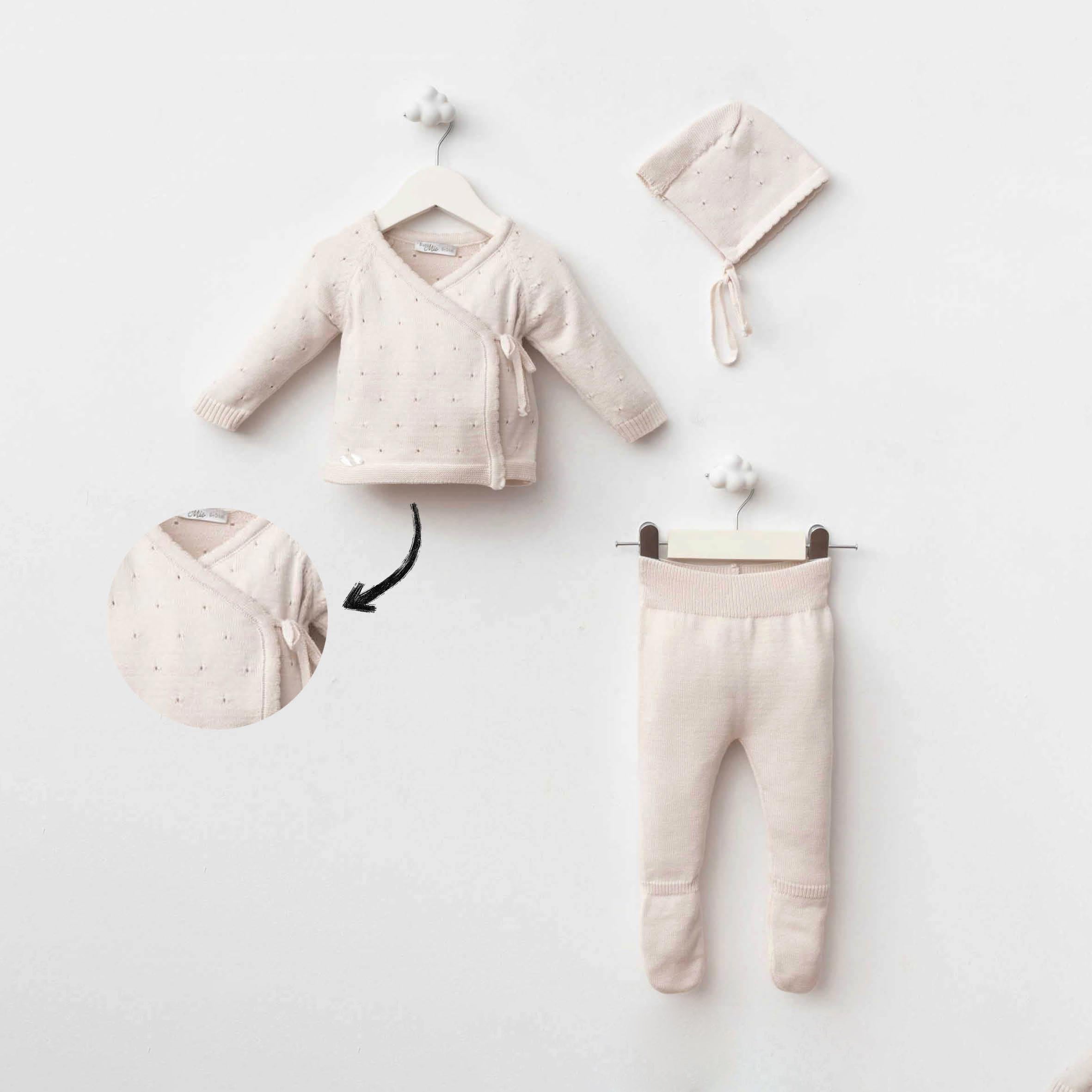 Newborn Knit Wrap Set – Soft Beige (3 Pieces )