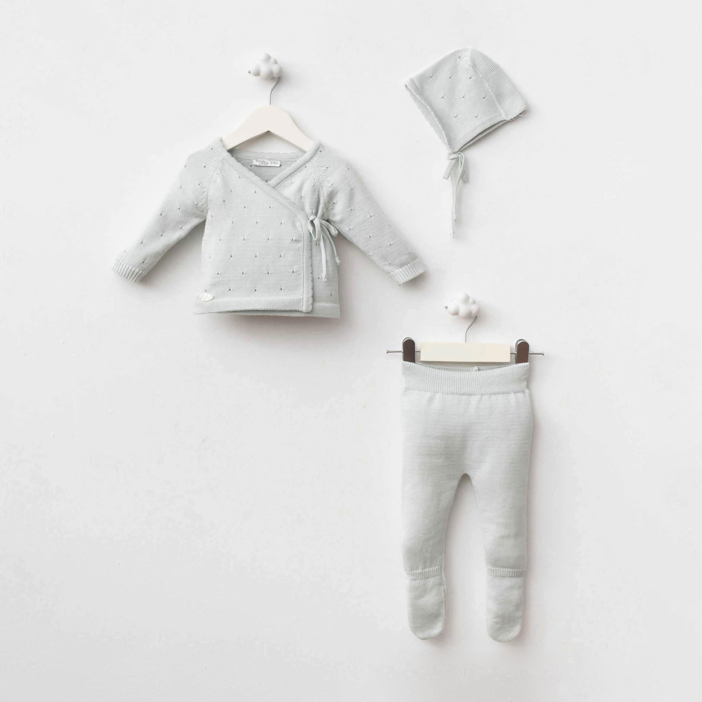 Soft Knit Baby Set with Bonnet – Ivory White (3-Piece Set)