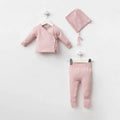 100% Cotton Baby Set with Bonnet – Soft Pink (3-Piece Set)